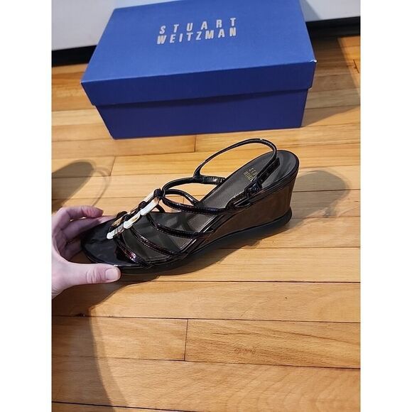 Stuart Weitzman Brown Strappy Wedge Sandals Sz 7.5 Mariner Tartuga Marbled - Picture 8 of 10